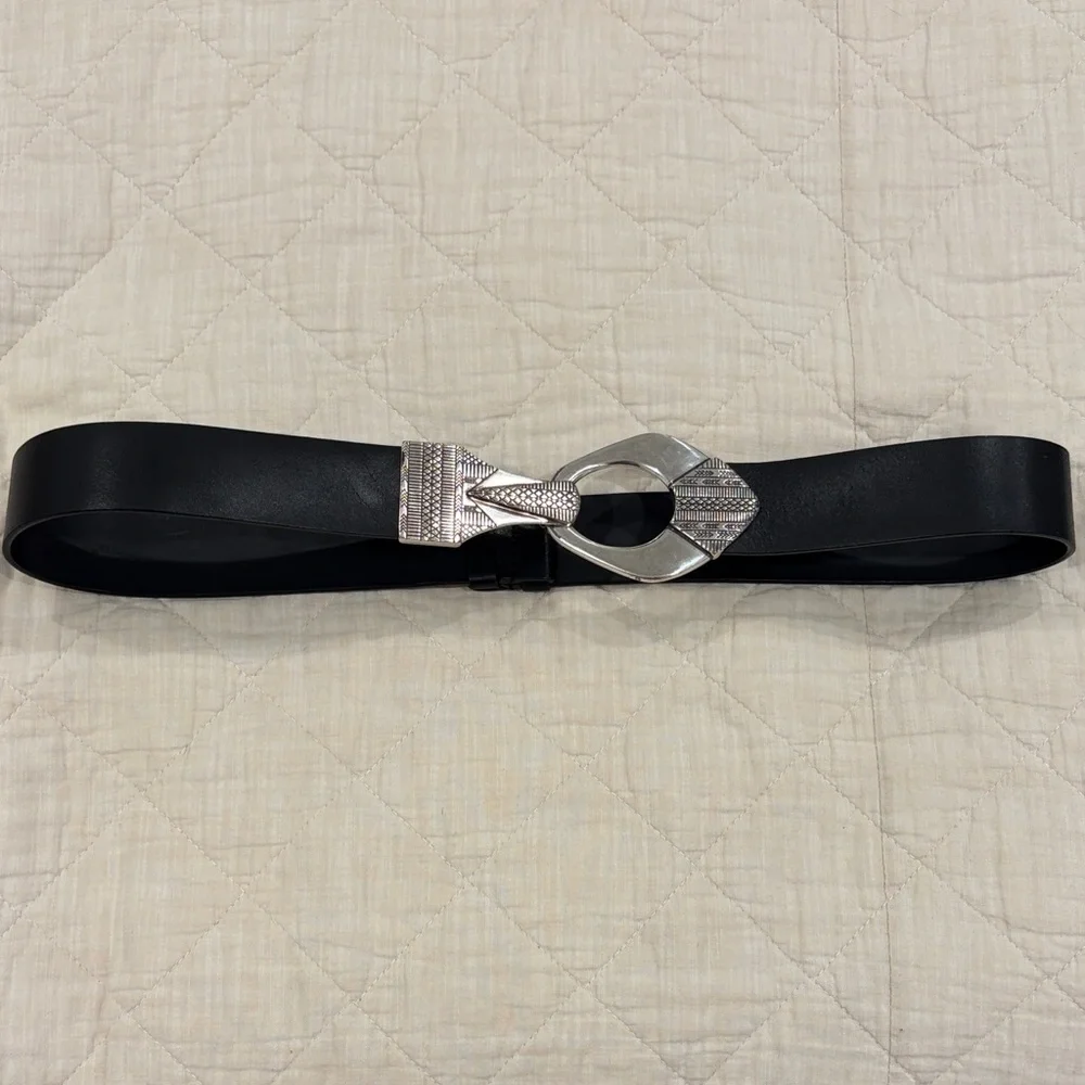 Chico's Black Belt with Silver Buckle - Picture 1 of 5